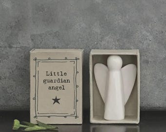 Mensaje en caja de cerillas de porcelana: Angelito guardián / Amistad / Familia / Regalo