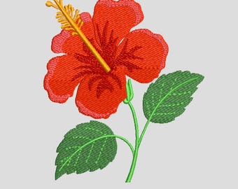 Machine Embroidery Design, Hibiscus, Madeira Exotic Flower, 5.315” × 4.672”  18,857 stitches, Digital File Pes Dst Exp Jef VP3 Hus