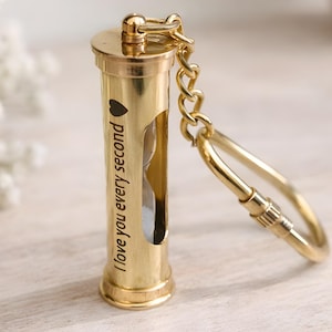 Personalized Mini Hourglass Keychain - Engraved Brass Nautical Steampunk Bag Charm gifts