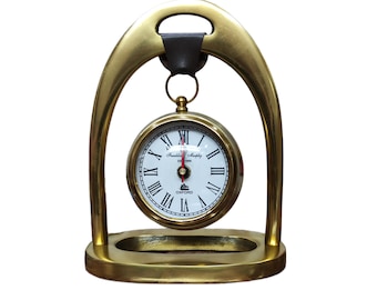 Handcrafted Personalised Desk Clock: Gold Aluminum Frame, Leather Strap