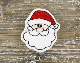 Santa Christmas Badge Reel, Glitter Vinyl, Nurse ID Holder