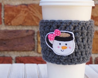 Coffee Cozy - Crochet Coffee Cozy - Stocking Stuffer -Snowman - Knitted Coffee Cozy - Reusable Coffee Cozy - Coffee Sleeve - Coffee Mug