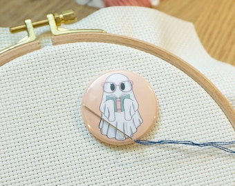 Book Nerd Ghost Needle Minder, Cross Stitch Embroidery Magnetic Needle Holder, Ghost holding Tumbler Magnetic Needle Minder