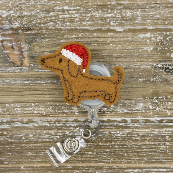 Dachshund Christmas Badge Reel Nurse, Doxie Lover Badge Reel, Weenie Dog Christmas ID Holder, Weiner Dog Nurse Badge Reel, Stocking Stuffer
