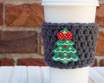 Coffee Cozy - Crochet Coffee Cozy - Stocking Stuffers for Women - Knit Coffee Cozy - Reusable Coffee Cozy - Coffee Sleeve - Christmas Tree