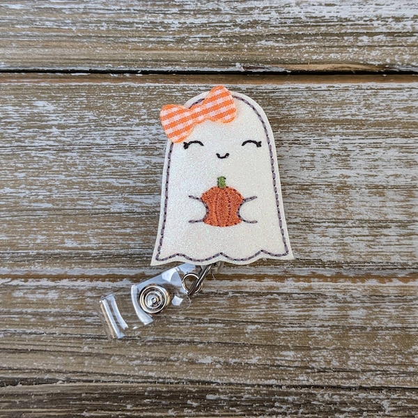 Glitter Ghost Badge Reel, Halloween Nurse ID Holder