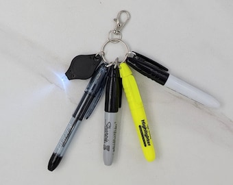 Mini Sharpie per badge avvolgibile, mini penna portachiavi, evidenziatore pennarello cancellabile a secco torcia portachiavi badge avvolgibile, portachiavi accessorio infermiere regalo