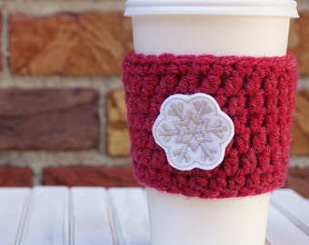Coffee Cozy - Crochet Coffee Cozy - Stocking Stuffers for Women - Knitted Coffee Cozy - Reusable Coffee Cozy - Coffee Sleeve - Snowflake