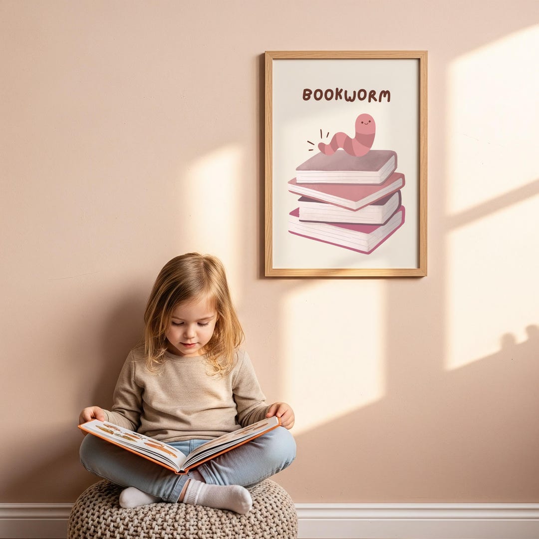 Bookworm Wall Art Print Digital Download Printable Classroom Decoration ...