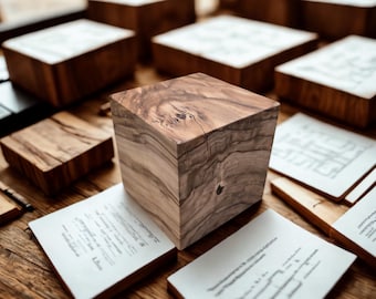 Olive wood paperweight cube | 9 cm | Handcrafted, unique, and numbered | Scented, decorative, and stress-relieving.