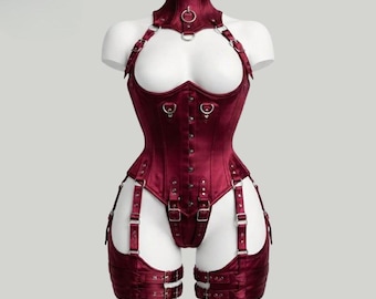 Corsé de satén bajo el busto con arnés, faja reductora hecha a mano, disfraz para mujer, regalo para ella, atuendo para festivales y fiestas rave.