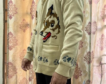 Hail Mary Fox Cardigan: Mary Maxim Wolf Caridigan Sweater