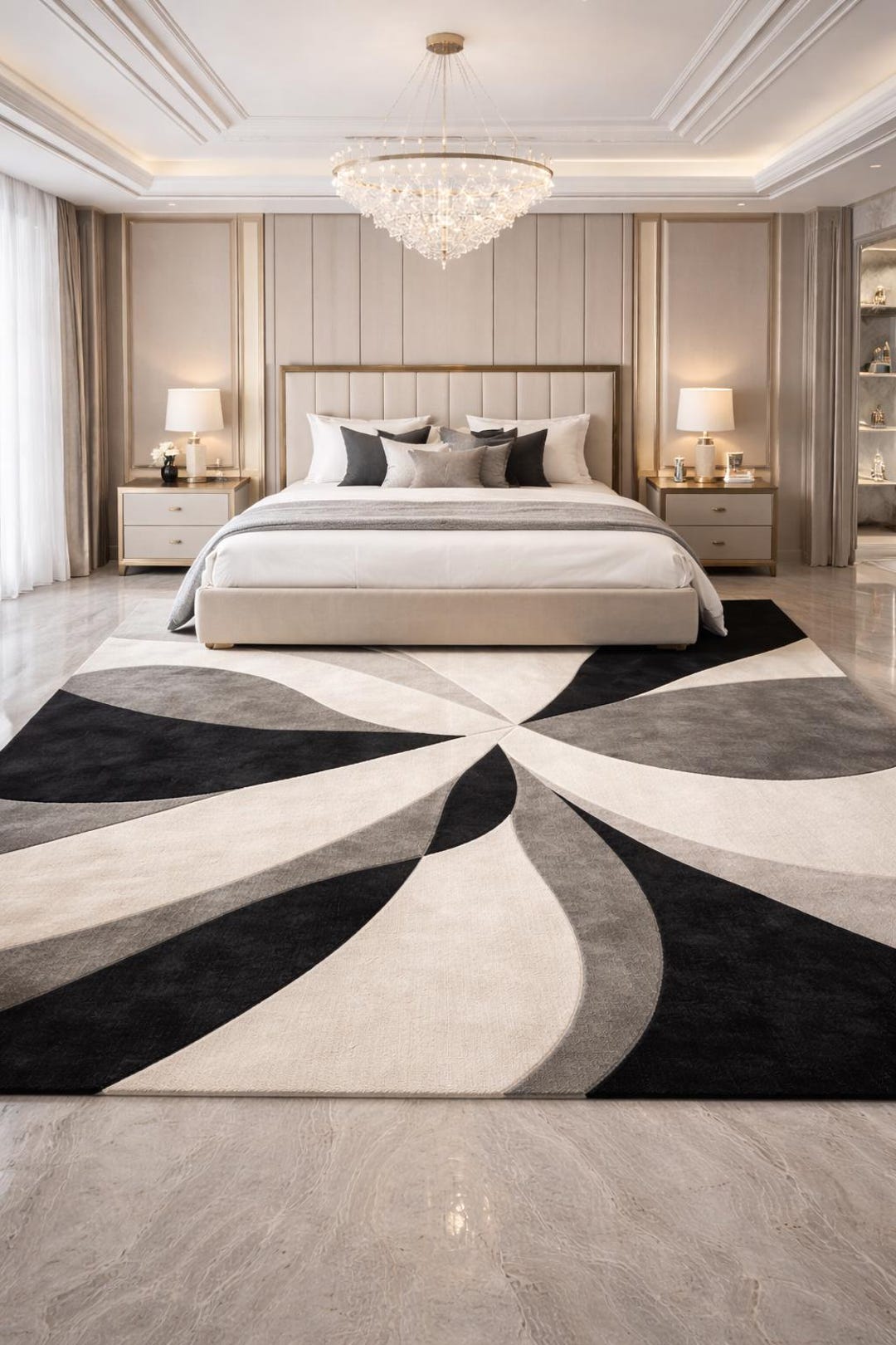 Modern Luxury Hand Tufted Area Rug, Black Grey Ivory Geometric Swirl ...