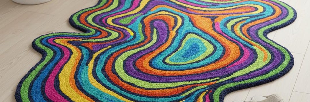 HAND-TUFTED Groovy 70s Style Retro Rug - Irregular Shape Colorful ...