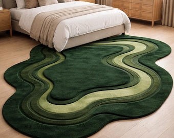 Hand-Tufted Wool Area Rug, Organic Green Abstract Carpet