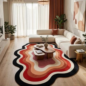 Hand Tufted Abstract Wool Rug 8X10 feet Colorful Organic Shape Area Rug, Modern Designer Carpet for Living Room & Bedroom Decor Rug.