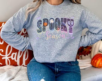 Spooky Season Sweatshirt, Halloween Crewneck, Ghost Pumpkin Sweater For Women, Cute Fall Sweater, Gift For Halloween, Spooky Crewneck