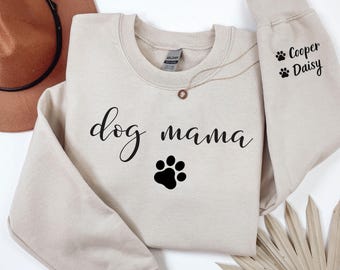 Personalized Dog Mama Sweatshirt, Custom Dog Mom Hoodie, Dog Owner Outfit, Dog Mama Clothings, Dog Mom Birthday Gift, Happy Mothers Day Gift