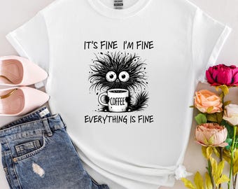 Funny Cat T-Shirt with Coffee,Purfect Gift for Cat Lovers, Cat Lover TShirt, Humorous Pet Tee for Feline Fans, Quirky Cat and Coffee T-Shirt