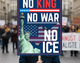 Abolish ICE No One Is Illegal Protest Sign, No Kings In America, Anti-Trump Resistance Political Protest Poster, Resist Fascism Rally Sign