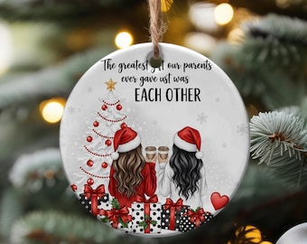 Personalized Sister Christmas Ornament, Custom Sisters Holiday Gift, Cute Winter Tree Ceramic Ornament