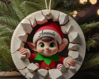 Personalized Elf Christmas Ornament 2025, Cute 3D Look Design, Custom Name Tree Decoration, Kids Christmas Gift, Dual-Sided Ornament