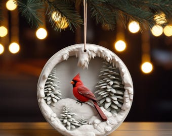 Cardinal Bird Christmas Ornament: Double-Sided Porcelain Tree Decoration