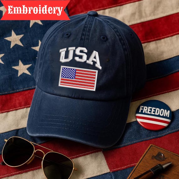 USA Hat American Flag Pigment Dyed Baseball Cap Custom Thread Colors Patriotic Embroidered Hat 4th of July Gift for Men Women USA Flag Hat