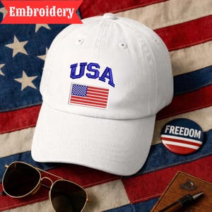USA Hat American Flag Pigment Dyed Baseball Cap Custom Thread Colors Patriotic Embroidered Hat 4th of July Gift for Men Women USA Flag Hat bild 2