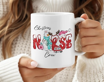 Christmas Nurse Crew Mug, Cute Snowman Nurse Christmas Coffee Cup, Holiday Gift for Nurses, Medical Staff Xmas Mug