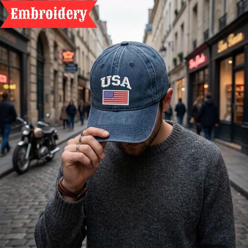 USA Hat American Flag Pigment Dyed Baseball Cap Custom Thread Colors Patriotic Embroidered Hat 4th of July Gift for Men Women USA Flag Hat bild 4