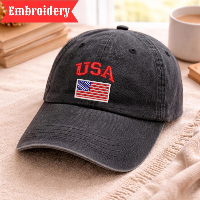USA Hat American Flag Pigment Dyed Baseball Cap Custom Thread Colors Patriotic Embroidered Hat 4th of July Gift for Men Women USA Flag Hat bild 3