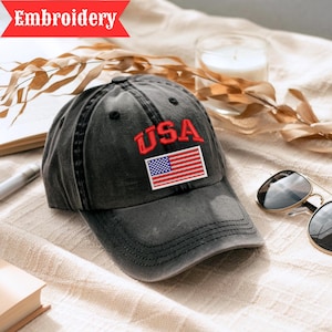 USA Hat American Flag Pigment Dyed Baseball Cap Custom Thread Colors Patriotic Embroidered Hat 4th of July Gift for Men Women USA Flag Hat bild 5