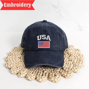 USA Hat American Flag Pigment Dyed Baseball Cap Custom Thread Colors Patriotic Embroidered Hat 4th of July Gift for Men Women USA Flag Hat bild 6