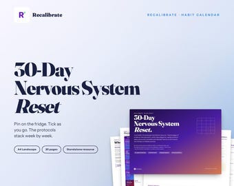May include: An image promoting a 30-Day Nervous System Reset. The design includes a gradient background and the text "30-Day Nervous System Reset" in a bold, dark font. Additional text describes the program and its features.