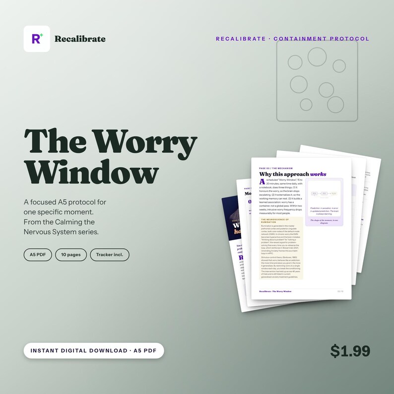 Stop Overthinking Guide, Daily Worry Time Method, Printable Anxiety Worksheet PDF image 1