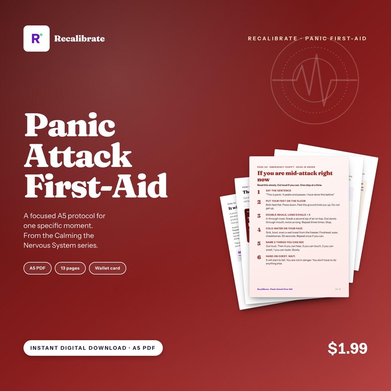 Panic Attack Guide with Wallet Card, Step by Step Calm Down Plan, Printable PDF image 1