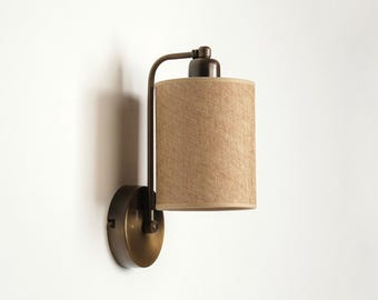 Aplique de dormitorio de estilo rústico, lámpara de pared moderna para tocador, lámpara de pared de noche con interruptor, aplique de sala de estar con pantalla de lino, aplique de pared vintage