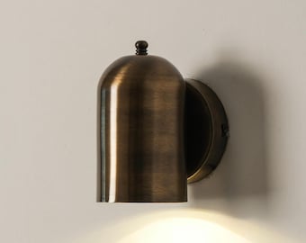 Small Wall Lamp, Aged Brass Sconce, Vintage Home Decor Lighting Fixture, Entryway Sconce, Minimalist Bedside Reading Wall Lamp with Plug