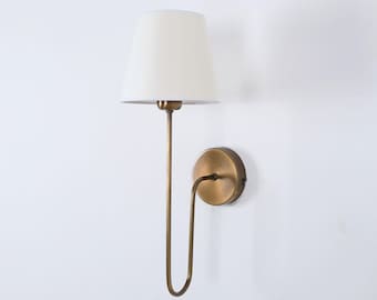 Mid-Century Modern Wall Lamp, Curved Arm Sconce for Bedroom Lighting, Plug-In Sconce, Vintage Bedside Sconce, Hallway Wall Lighting Fixture