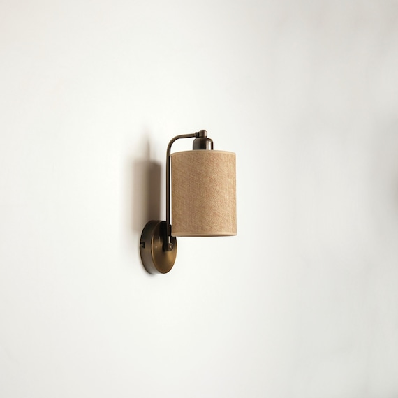 Farmhouse Bedroom Sconce, Modern Vanity Wall Light, Bedside Wall Lamp with Switch, Linen Lampshade Living Room Sconce, Vintage Wall Sconce