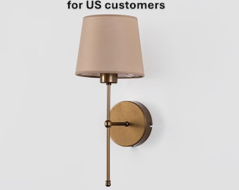 Aplique de pared con enchufe, iluminación moderna para dormitorio, aplique de pared antiguo con pantalla, aplique de noche vintage, lámpara de pared de latón para tocador