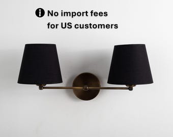 Double Shade Vintage Sconce, Modern Bedroom Plug-In Wall Light, Mirror Sconce, Chic Vanity Wall Lamp, Farmhouse Wall Sconce with Linen Shade