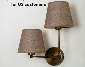 Aplique de pared antiguo, aplique vintage con pantalla de tela, aplique de pared doble de estilo moderno de mediados de siglo, aplique de pared enchufable para dormitorio, iluminación de pared rústica