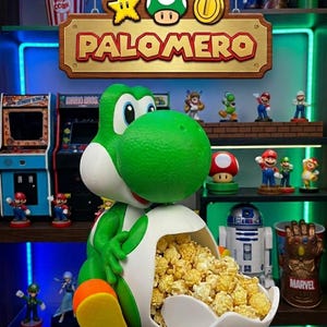 Yoshi Popcorn Bucket Palomera STL | Super Mario Inspired | Gamer Room Decor | 3D Printed Snack Holder |Nintendo Style Gift | Archivo digital
