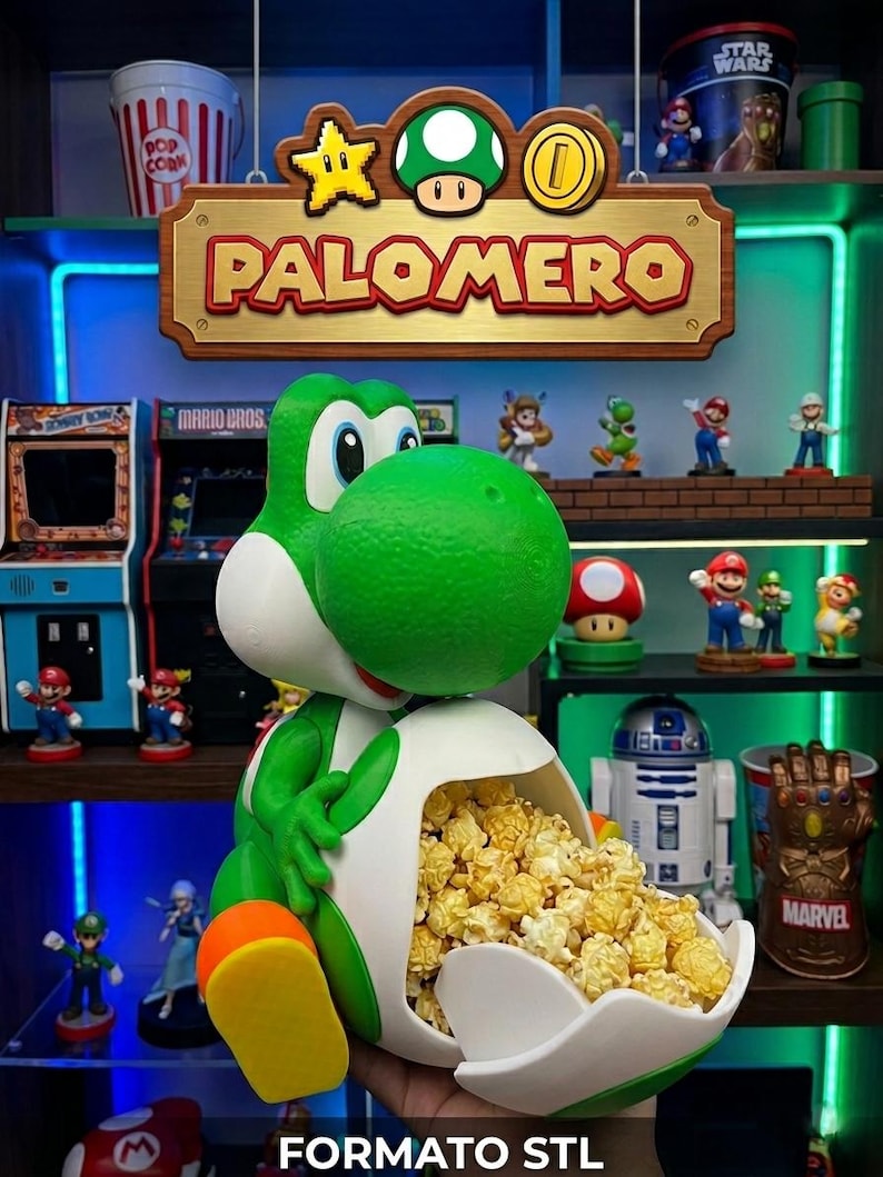 Yoshi Popcorn Bucket Digital File STL | Popcorn Bucket | Super Mario Inspired | Gamer Room Decor | Digital File for 3D Printing