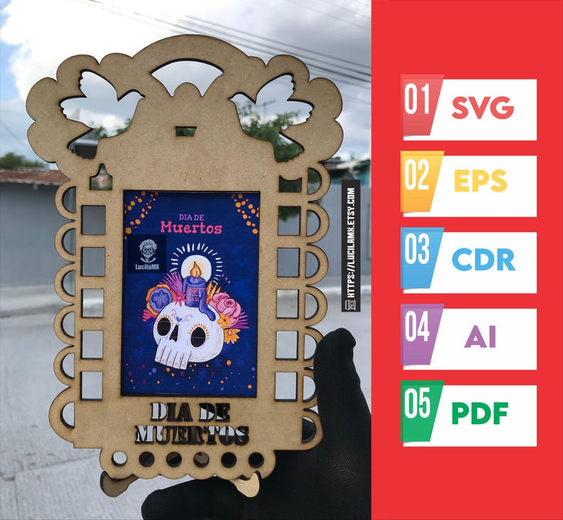 Day of the Dead Photo Frame SVG DXF CDR – Set of 30 Laser Cut Designs – Day of the Dead Laser Cut File