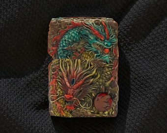 Briquet de luxe Zippo - Art en relief de dragon asiatique rare, conception en métal personnalisée fabriquée à la main, cadeau de collection premium pour homme