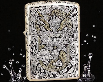 Niestandardowa zapalniczka Zippo Lucky Dragon – posrebrzana zbroja, ręcznie rzeźbiona złota chmura i smok, luksusowy prezent w postaci amuletów Feng Shui Wealth