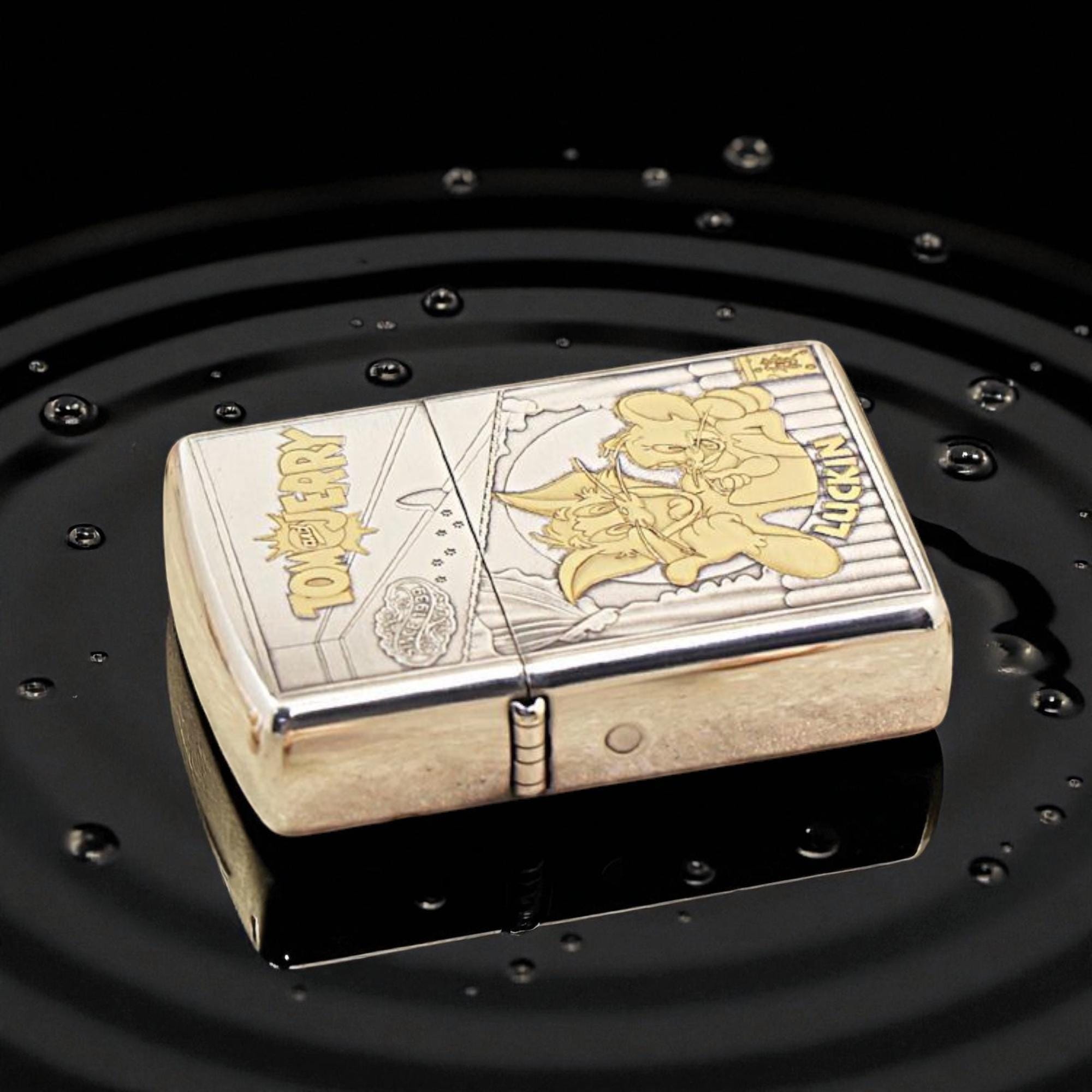 Tom & Jerry Zippo Lighter – Silver Plated With Gold Accents | Two 